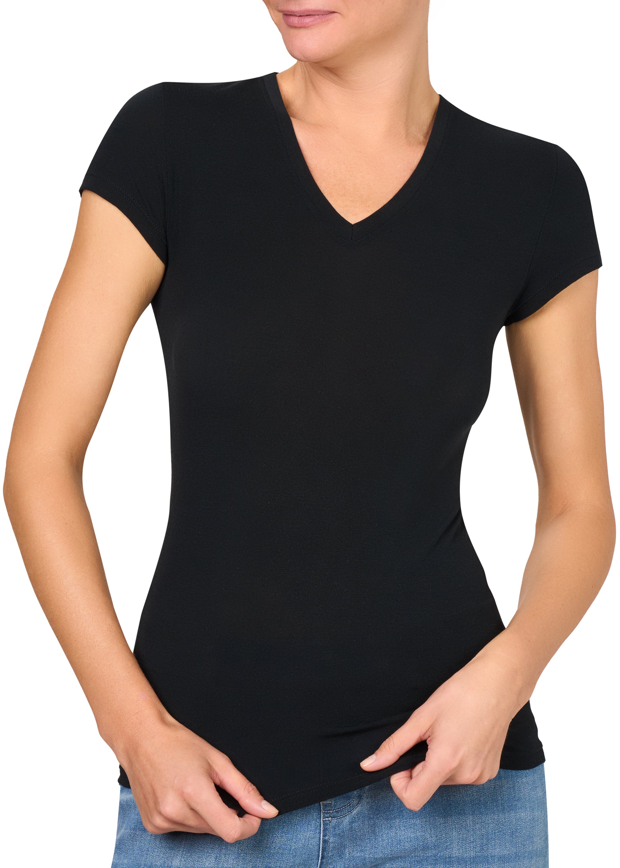 T-SHIRT LEGER CON SETA SCOLLO V