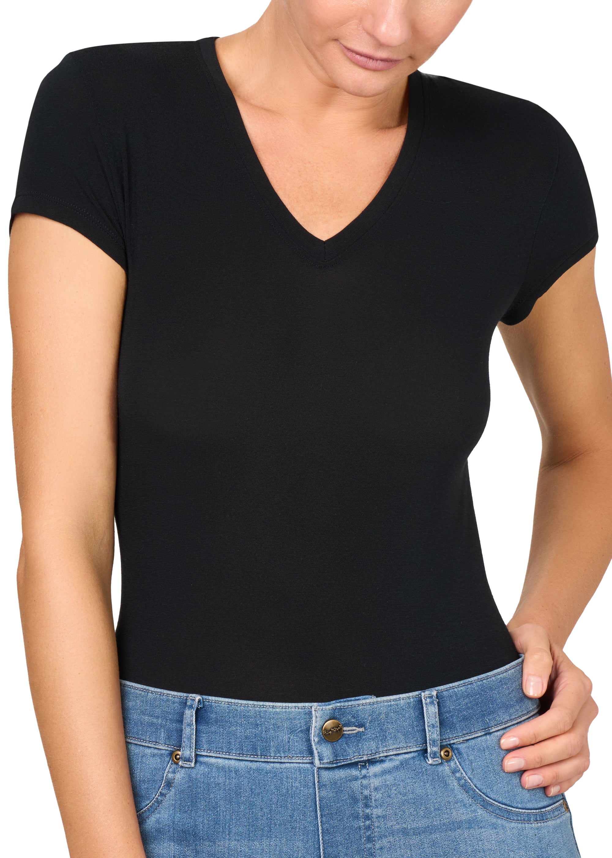T-SHIRT LEGER CON SETA SCOLLO V