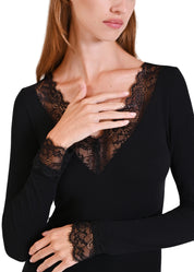 MAGLIA LEGER CON CASHMERE SCOLLO A V  PIZZO