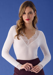 MAGLIA LEGER CON CASHMERE SCOLLO A V  PIZZO